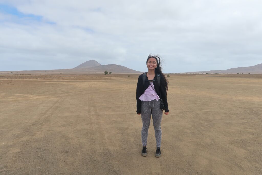 Pauline posing in the middle of the desert in Sal